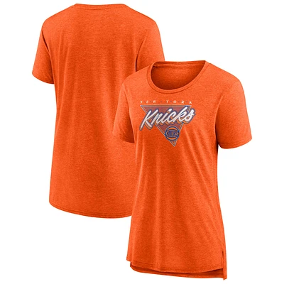 Women's Fanatics Heathered Orange New York Knicks True Classics Tri-Blend T-Shirt