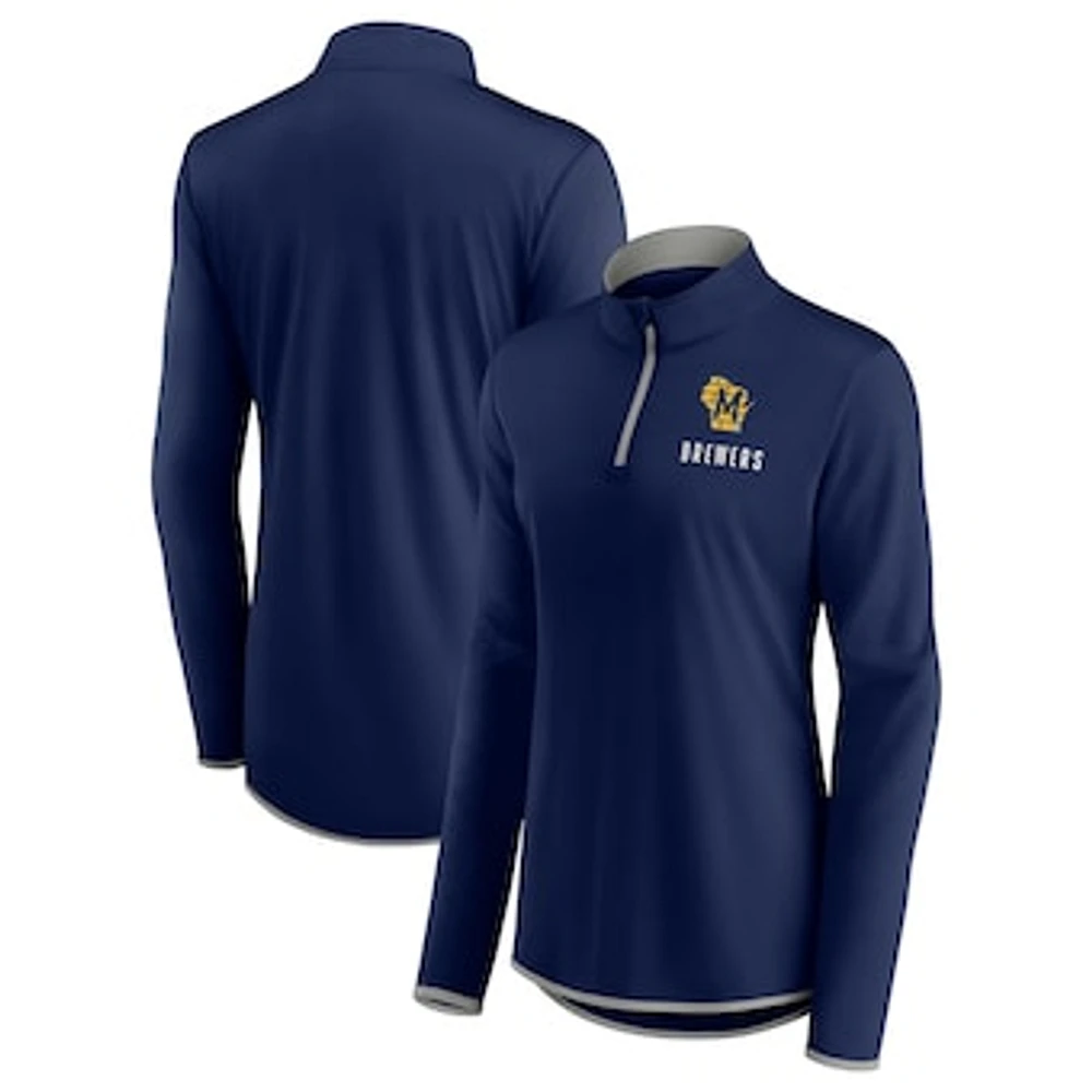 Women's Fanatics Navy Milwaukee Brewers Worth The Drive Quarter-Zip Jacket