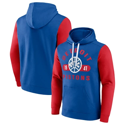 Men's Fanatics Blue/Red Detroit Pistons Attack Colorblock Pullover Hoodie