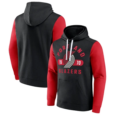 Men's Fanatics Black/Red Portland Trail Blazers Attack Colorblock Pullover Hoodie