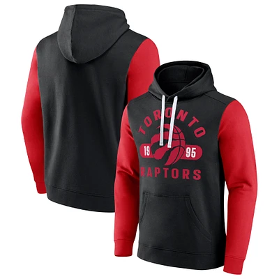 Men's Fanatics Black/Red Toronto Raptors Attack Colorblock Pullover Hoodie