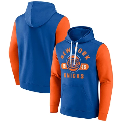 Men's Fanatics Blue/Orange New York Knicks Attack Colorblock Pullover Hoodie