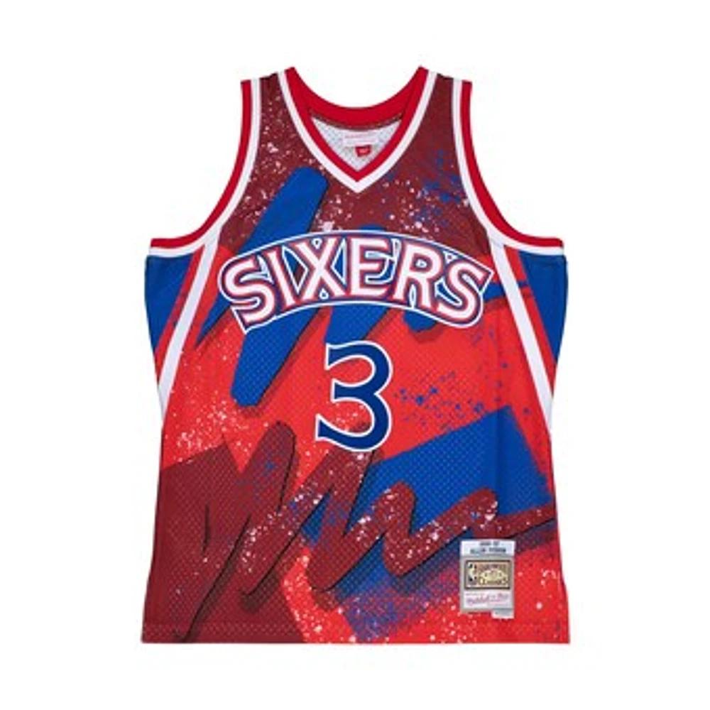 Men's Mitchell & Ness Allen Iverson Red Philadelphia 76ers 1996/97 Hardwood Classics Hyper Hoops Swingman Player - Jersey