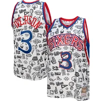 Men's Mitchell & Ness Allen Iverson White Philadelphia 76ers 1996/97 Hardwood Classics Doodle Swingman - Jersey