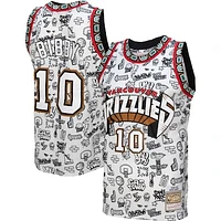 Men's Mitchell & Ness Mike Bibby White Vancouver Grizzlies 1998/99 Hardwood Classics Doodle Swingman - Jersey