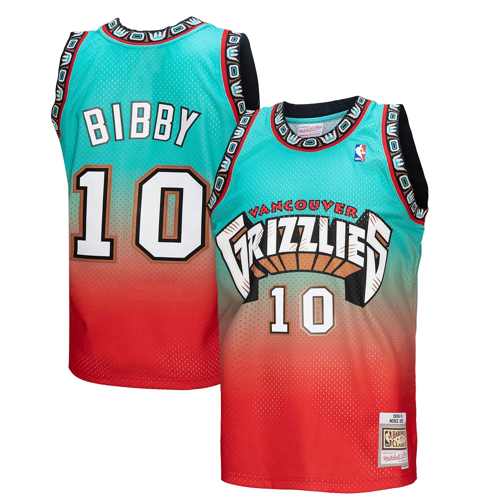 Men's Mitchell & Ness Mike Bibby Teal/Red Vancouver Grizzlies - 1998/99 Fadeaway Swingman Player Jersey