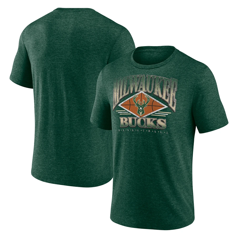 Men's Fanatics Hunter Green Milwaukee Bucks True Classics Power Phase - Tri-Blend T-Shirt