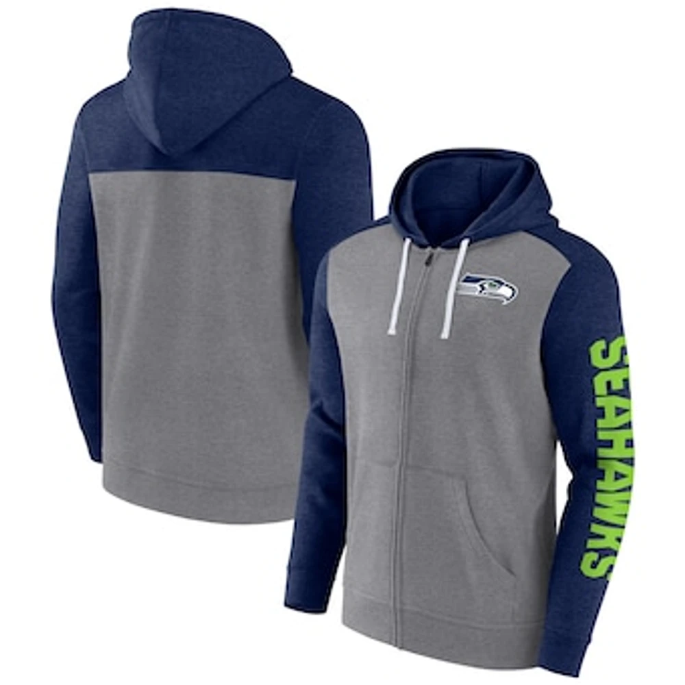 Men's Fanatics Heather Gray Seattle Seahawks Down and Distance Full-Zip Hoodie