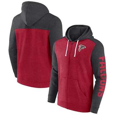 Men's Fanatics Heather Red Atlanta Falcons Down and Distance Full-Zip Hoodie