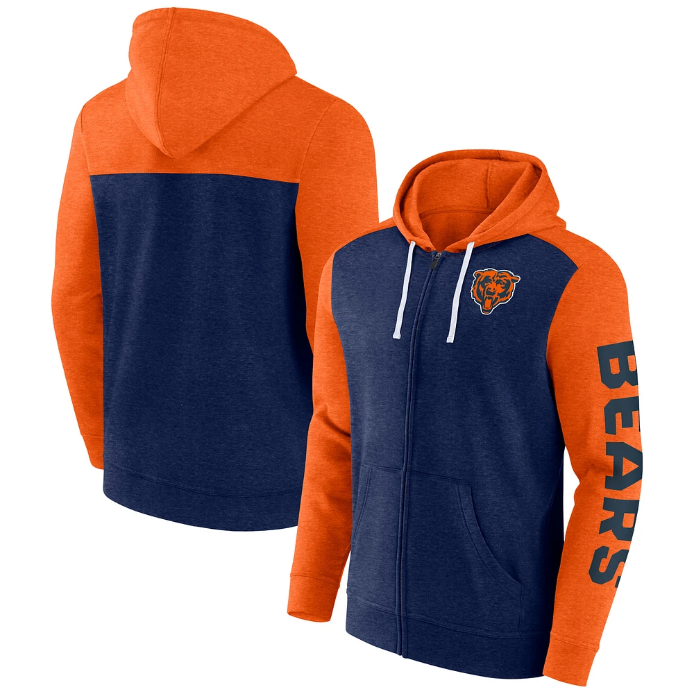 Men's Fanatics Heather Navy Chicago Bears Down and Distance Full-Zip Hoodie