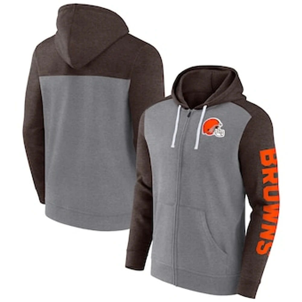 Men's Fanatics Heather Gray Cleveland Browns Down and Distance Full-Zip Hoodie