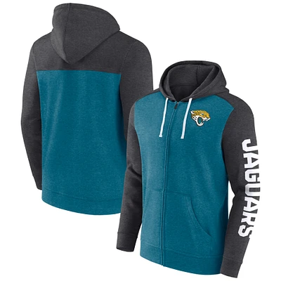 Men's Fanatics Heather Teal Jacksonville Jaguars Down and Distance Full-Zip Hoodie