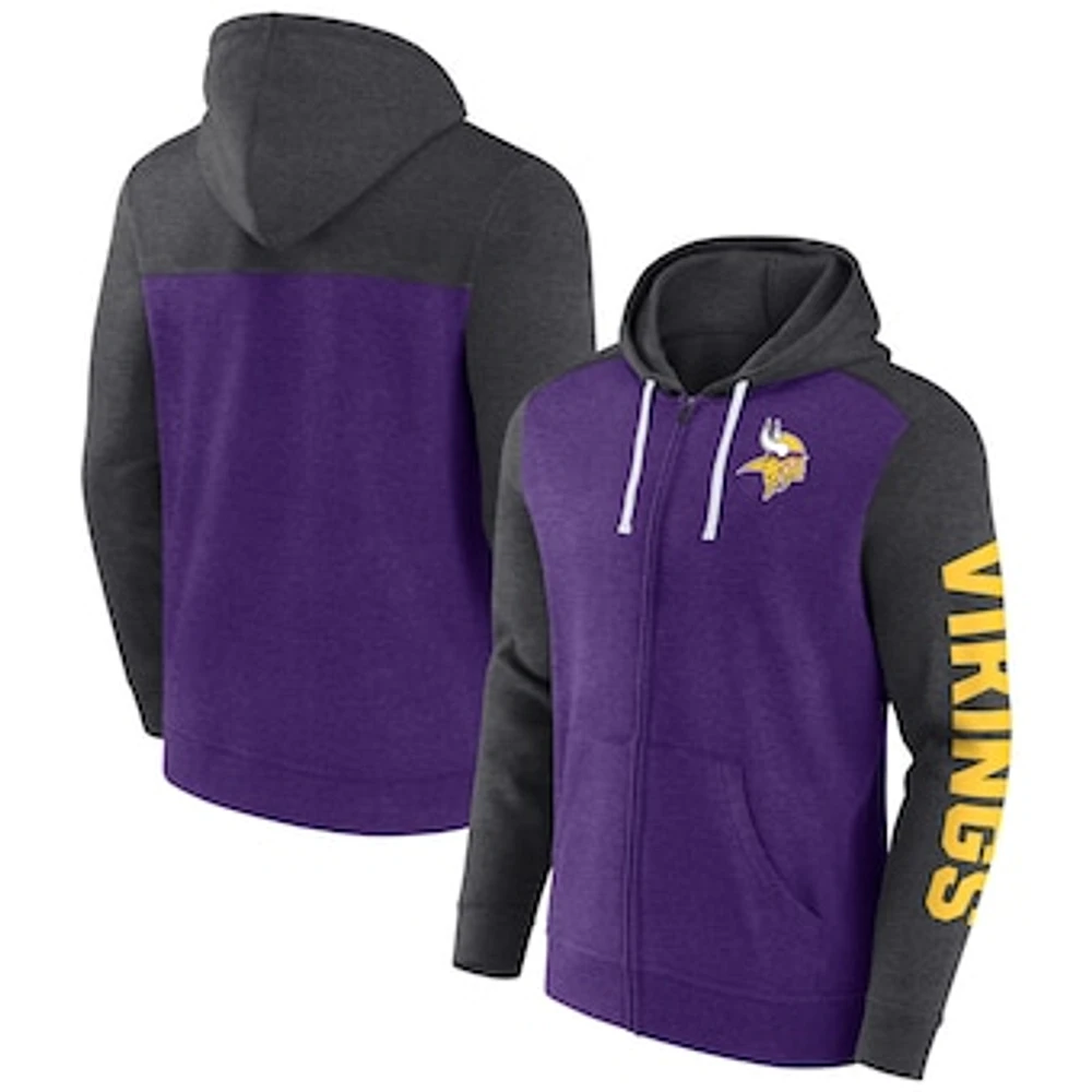 Men's Fanatics Heather Purple Minnesota Vikings Down and Distance Full-Zip Hoodie