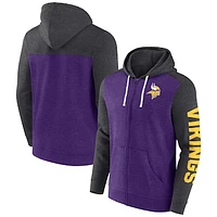 Men's Fanatics Heather Purple Minnesota Vikings Down and Distance Full-Zip Hoodie