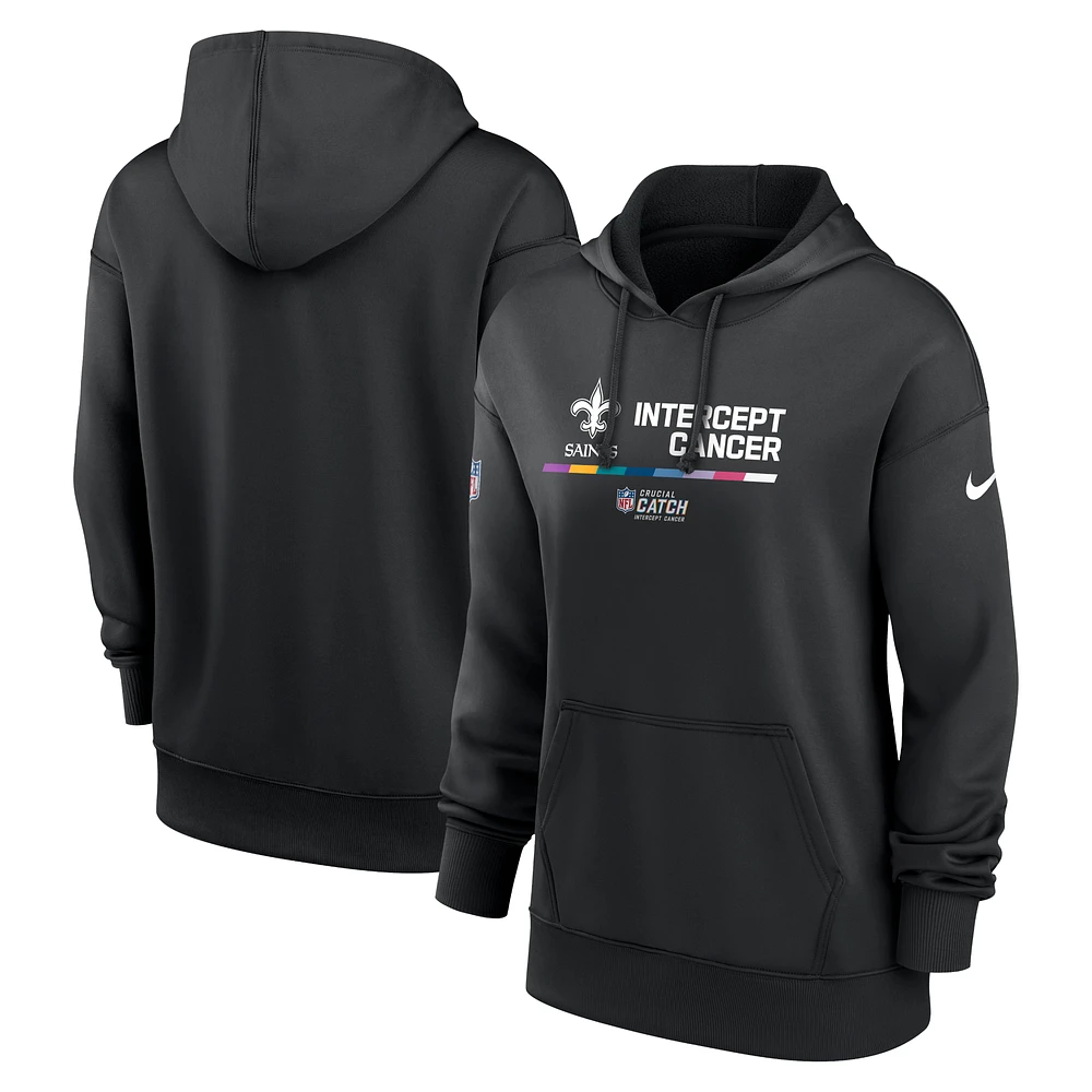 Women's Nike Black New Orleans Saints 2022 NFL Crucial Catch - Therma Performance Pullover Hoodie