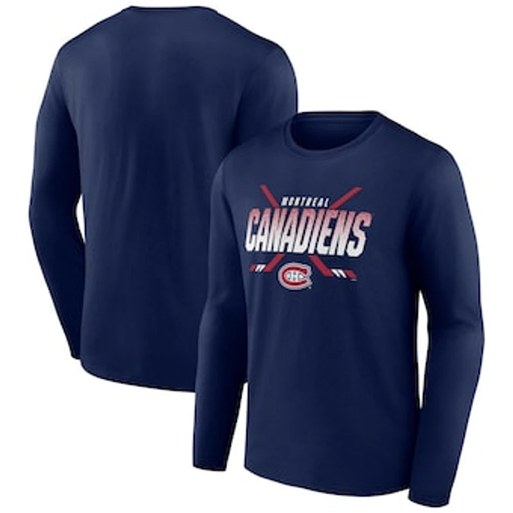 Men's Fanatics Navy Montreal Canadiens Embellishment - Long Sleeve T-Shirt