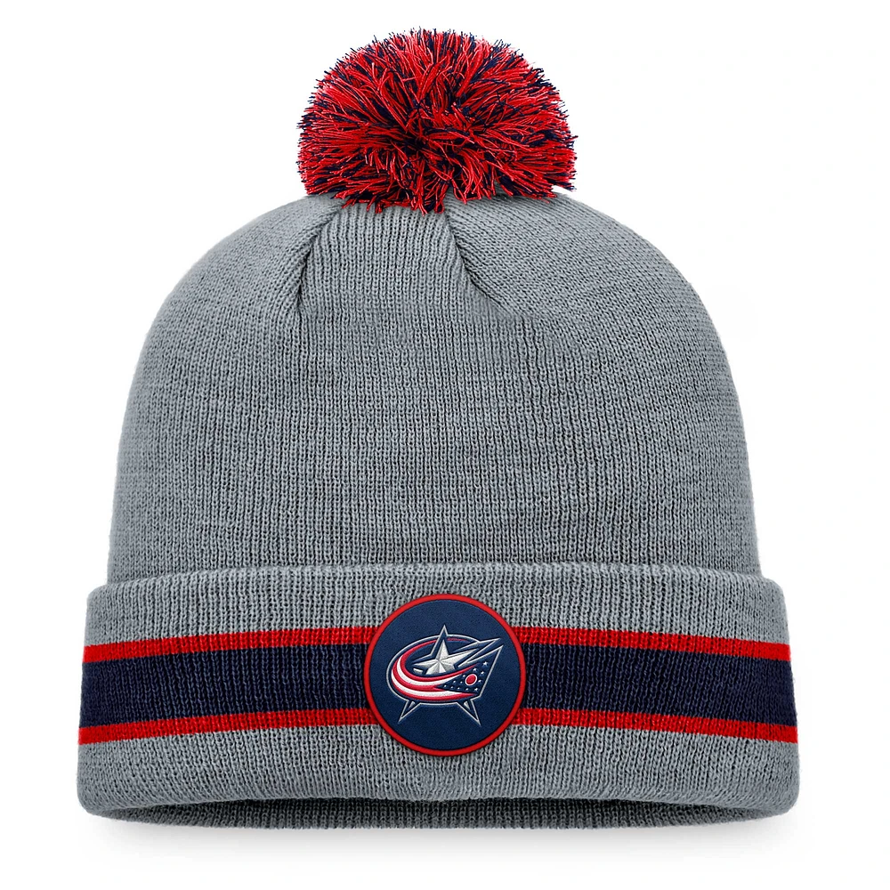 Men's Fanatics Heathered Gray Columbus Blue Jackets Cuffed Knit Hat with Pom