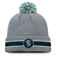 Men's Fanatics Heather Gray Seattle Kraken Cuffed Knit Hat with Pom