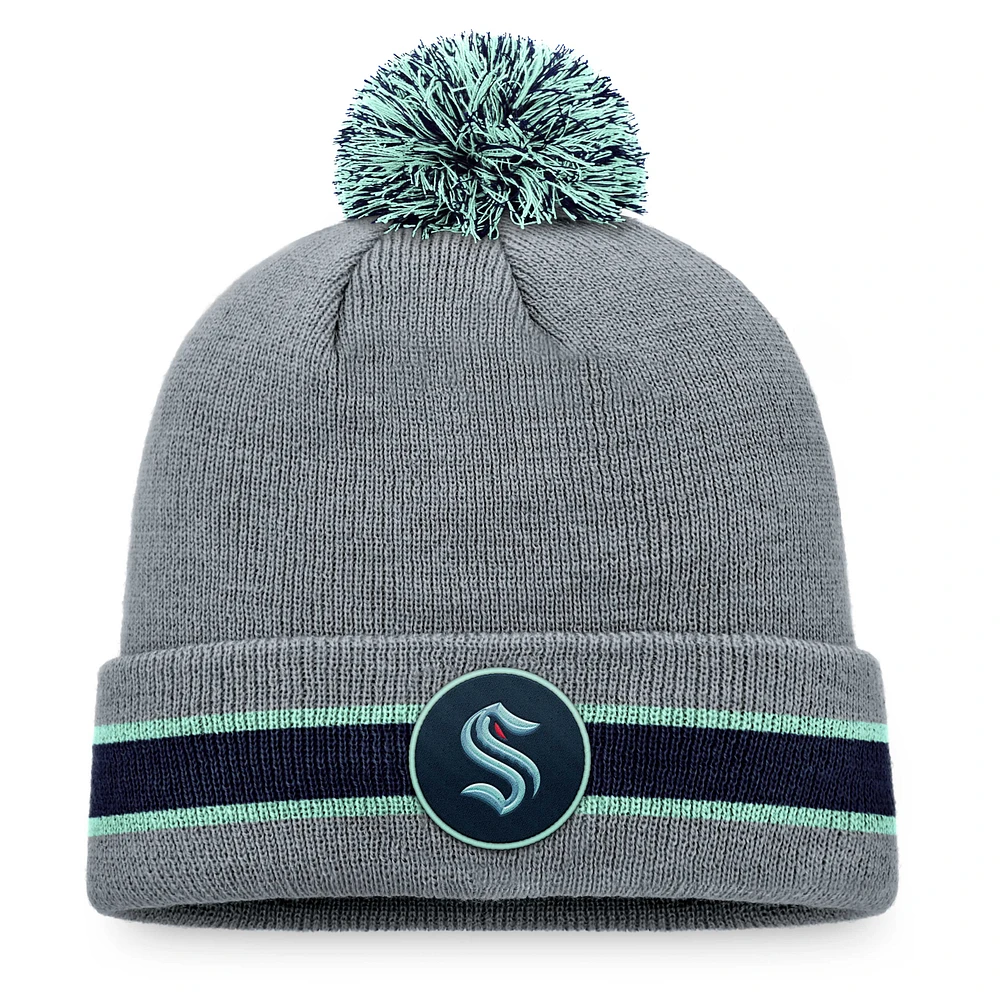 Men's Fanatics Heather Gray Seattle Kraken Cuffed Knit Hat with Pom