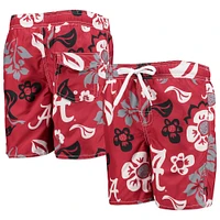 Youth Wes & Willy Crimson Alabama Tide Floral Volley Swim Trunks