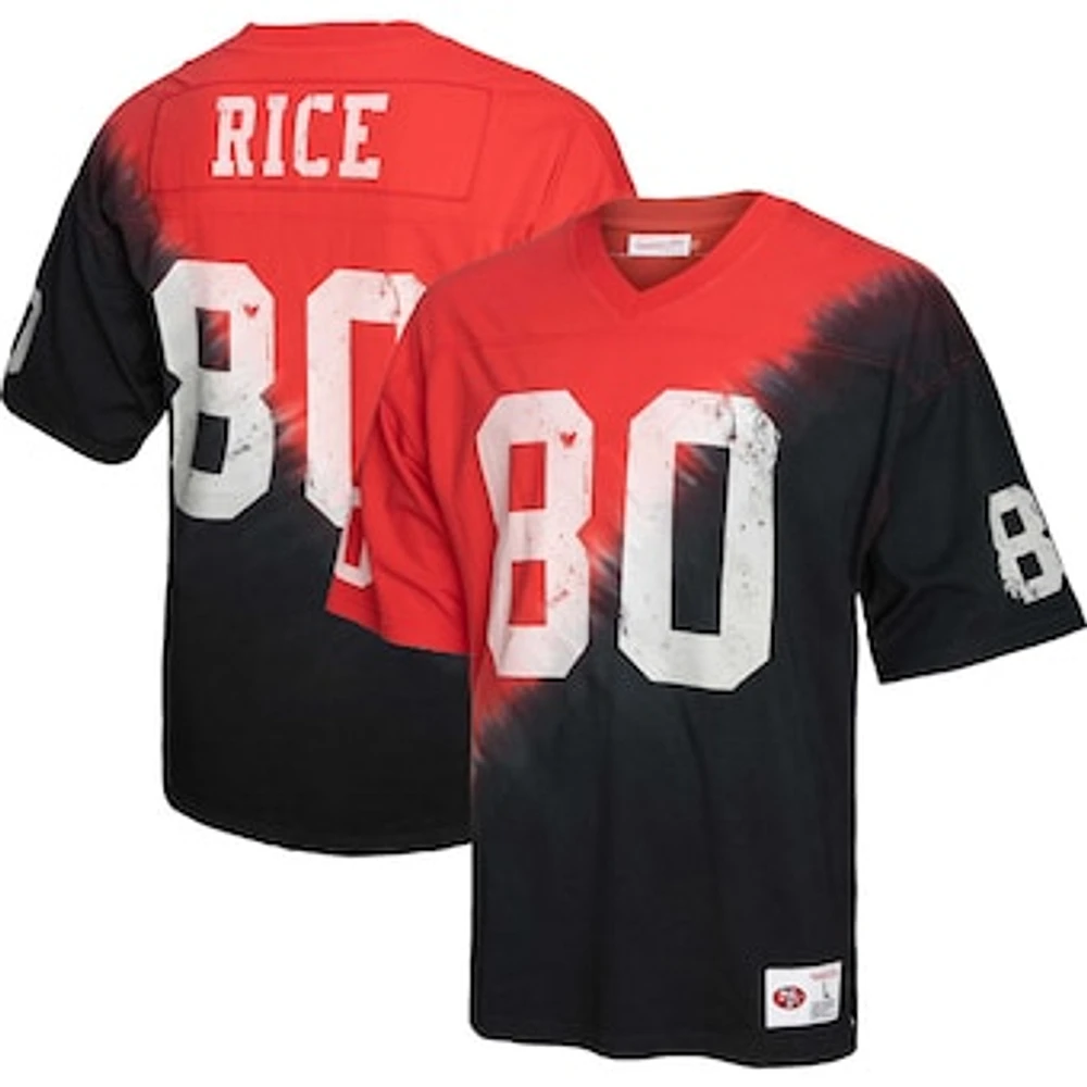 Men's Mitchell & Ness Jerry Rice Scarlet/Black San Francisco 49ers Retired Player Name Number Diagonal Tie-Dye - V-Neck T-Shirt