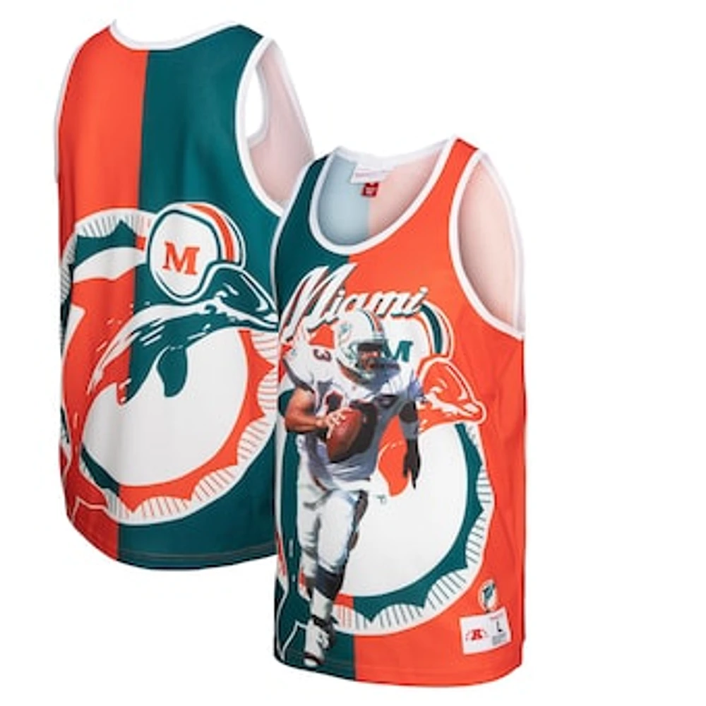 Men's Mitchell & Ness Dan Marino Aqua/Orange Miami Dolphins Player - Tank Top