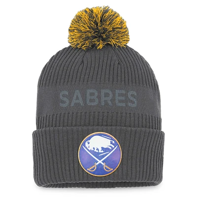 Men's Fanatics Charcoal Buffalo Sabres Authentic Pro Home Ice Cuffed Knit Hat with Pom