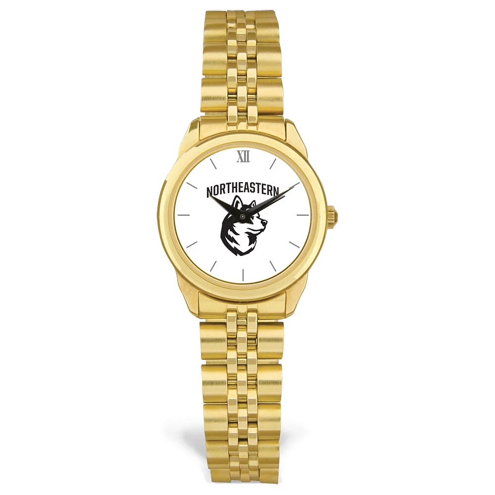 Women's Gold Northeastern Huskies Medallion Rolled Link Bracelet Wristwatch