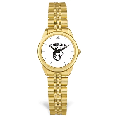 Women's Gold Northeastern Huskies Medallion Rolled Link Bracelet Wristwatch