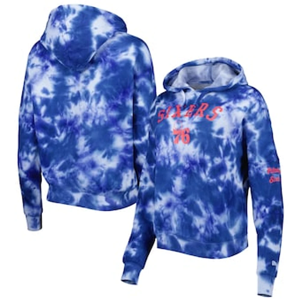 Women's New Era Royal Philadelphia 76ers Brushed Cotton Tie-Dye Pullover Hoodie