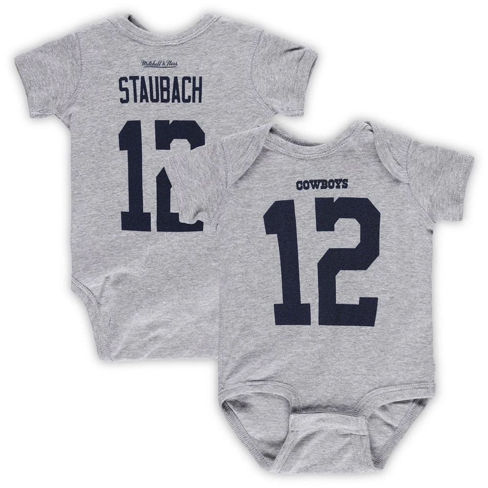 Newborn & Infant Mitchell Ness Roger Staubach Heather Gray Dallas Cowboys Retired Player Mainliner Name Number Bodysuit