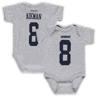 Newborn & Infant Mitchell & Ness Troy Aikman Heather Gray Dallas Cowboys Retired Player Mainliner Name & Number Bodysuit