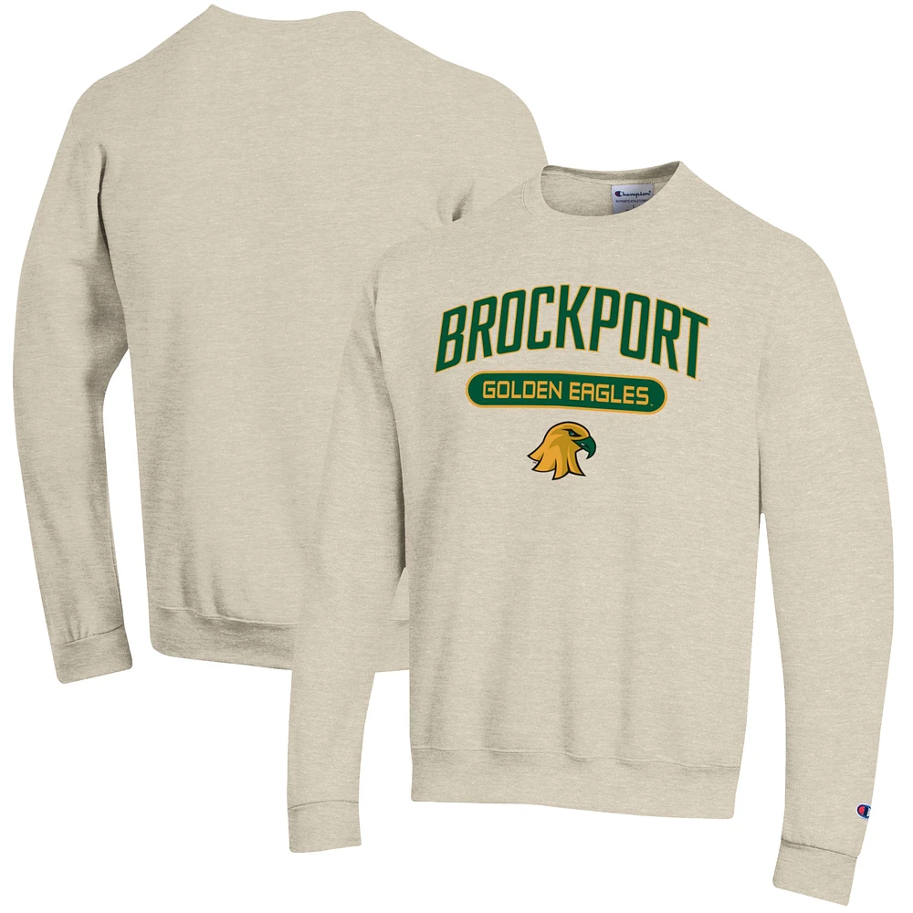 Men's Champion Oatmeal SUNY Brockport Golden Eagles Eco Powerblend Crewneck Pullover Sweatshirt