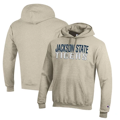 Men's Champion Oatmeal Jackson State Tigers Eco Powerblend Pullover Hoodie