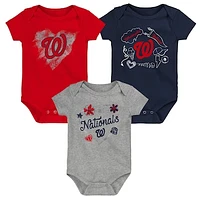 Girls Newborn & Infant Red/Navy/Heathered Gray Washington Nationals 3-Pack Batter Up Bodysuit Set