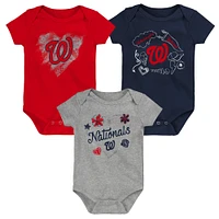 Girls Newborn & Infant Red/Navy/Heathered Gray Washington Nationals 3-Pack Batter Up Bodysuit Set