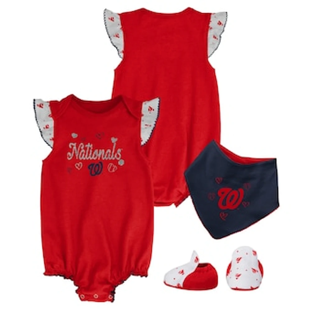 Girls Newborn & Infant Red Washington Nationals 3-Piece Home Plate Bodysuit Bib Booties Set