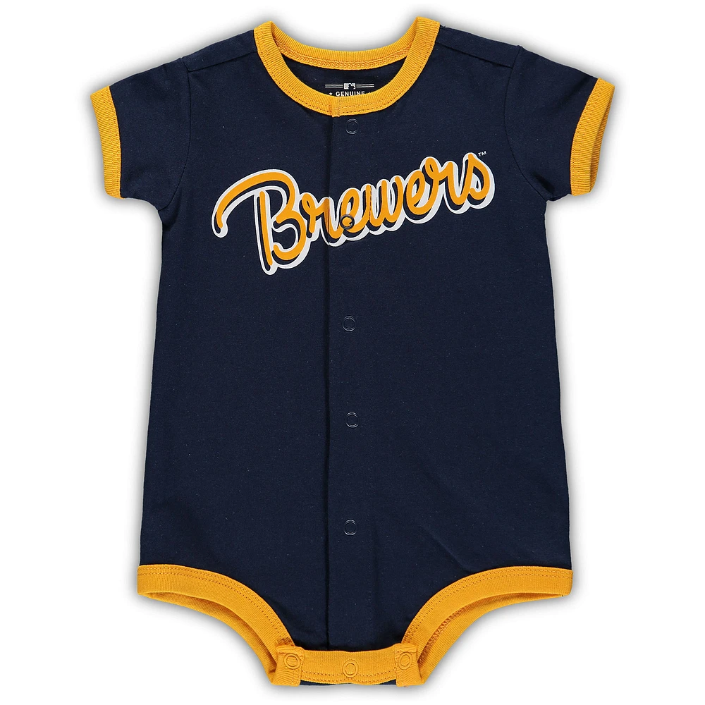 Newborn & Infant Navy Milwaukee Brewers Stripe Power Hitter Romper