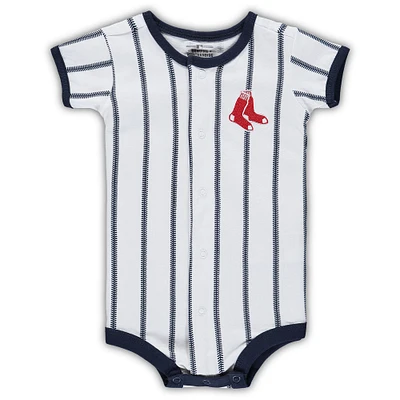 Newborn White/Navy Boston Red Sox Power Hitter Short Sleeve Bodysuit