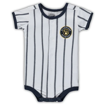 Newborn White/Navy Milwaukee Brewers Power Hitter Short Sleeve Bodysuit