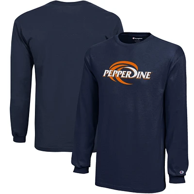 Youth Champion Navy Pepperdine Waves Jersey Long Sleeve T-Shirt