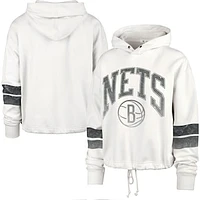 Women's '47 Cream Brooklyn Nets Emerson Stripe Cropped Pullover Hoodie