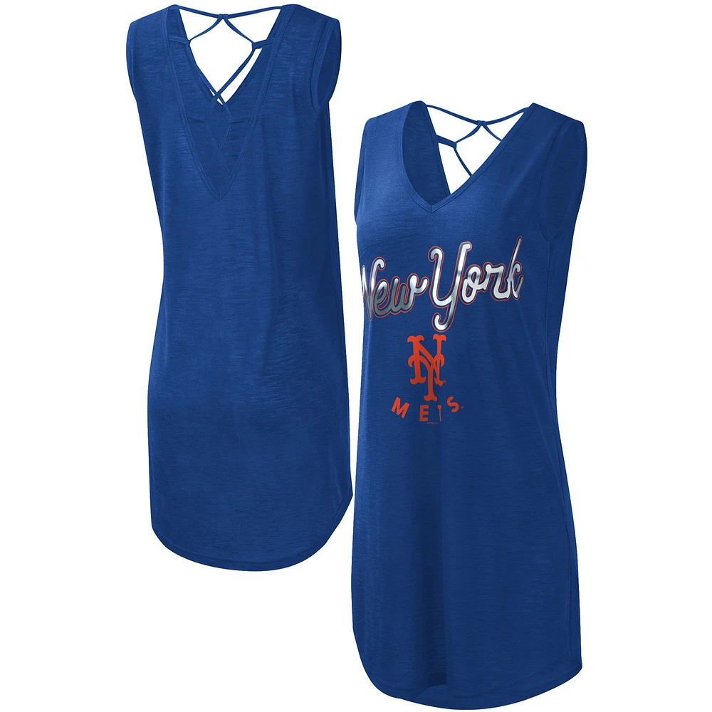 Women's G-III 4Her by Carl Banks Royal New York Mets Game Time Slub Beach V-Neck Cover-Up Dress