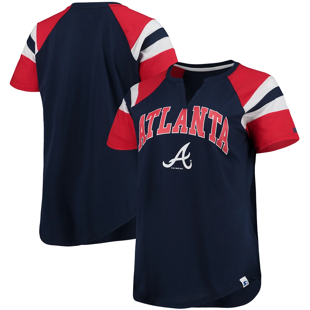 Women's Starter Navy/Red Atlanta Braves Game On Notch Neck Raglan T-Shirt