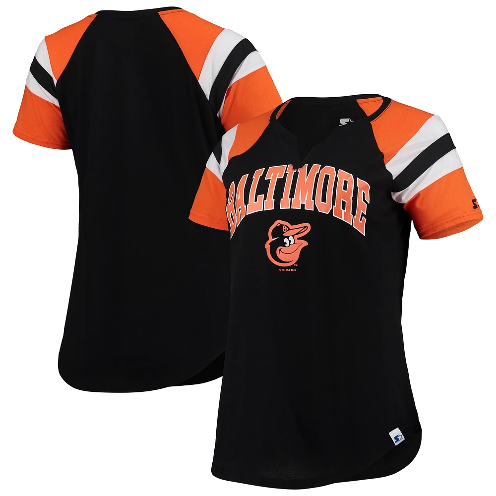 Women's Starter Black/Orange Baltimore Orioles Game On Notch Neck Raglan T-Shirt