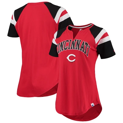 Women's Starter Black/Red Cincinnati Reds Game On Notch Neck Raglan T-Shirt