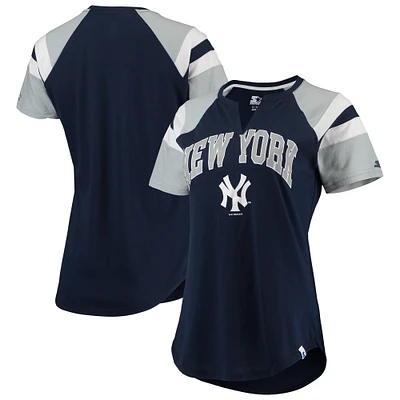 Women's Starter Navy/Gray New York Yankees Game On Notch Neck Raglan T-Shirt