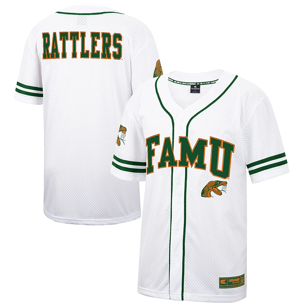 Men's Colosseum White Florida A&M Rattlers Free Spirited Mesh Button-Up Baseball Jersey