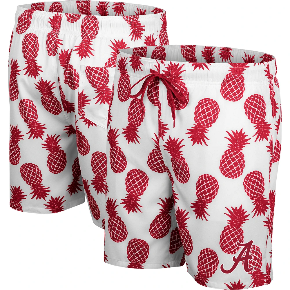 Men's Colosseum White/Crimson Alabama Crimson Tide Pineapple Swim Shorts