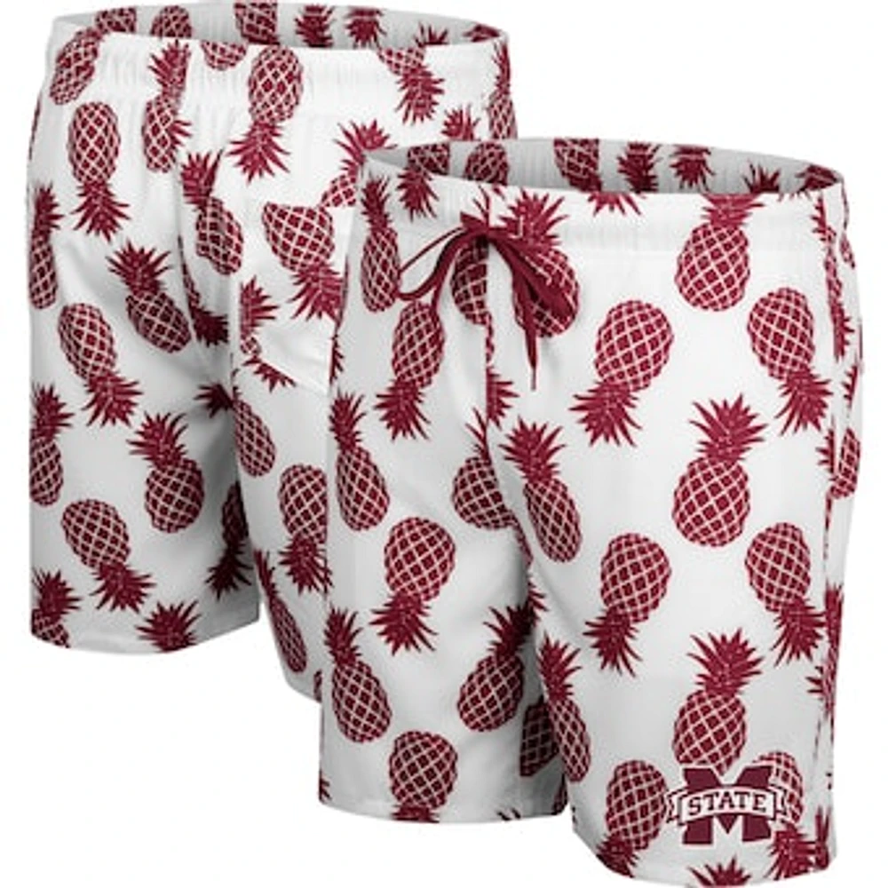 Men's Colosseum White/Maroon Mississippi State Bulldogs Pineapple Swim Shorts